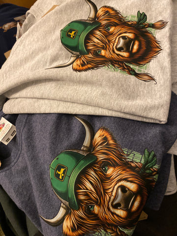 Highland Cow female face wearing cap kids t shirts