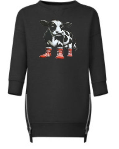 Cow  girls Crew Neck Fleece Sweatshirt Dress