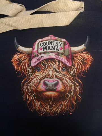 Highland cow Navy Shopper bag in Four designs