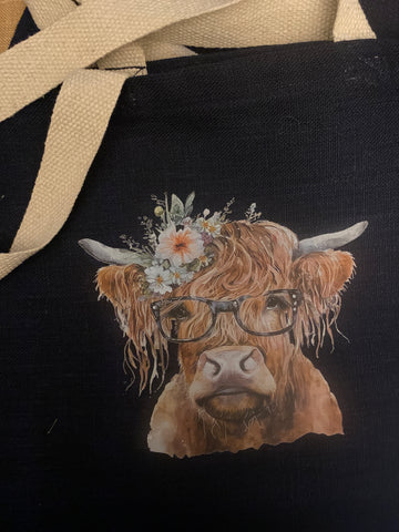 Highland cow Navy Shopper bag in Four designs