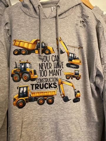 Distressed Adult Pale Grey  Hoodie with construction design
