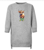 Cow  girls Crew Neck Fleece Sweatshirt Dress