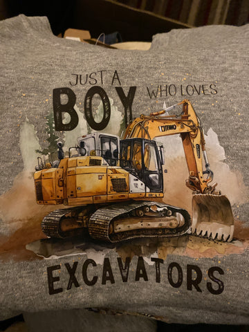 Just a boy who loves excavators /  dirt infant grey T shirts 6m too 5-6