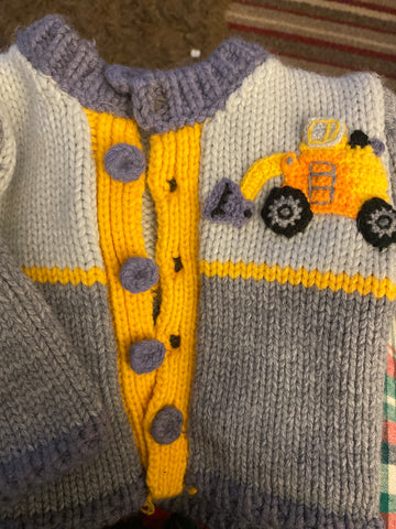 Digger baby hand knit cardigan