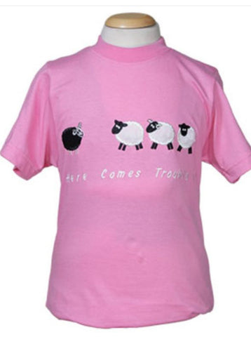 Sheep “here comes Trouble “ Appliqué Kids T-shirt ,4 Colours