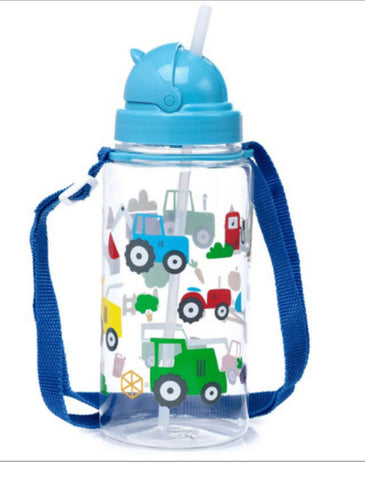 Tractor drink bottle with Flip straw and body strap