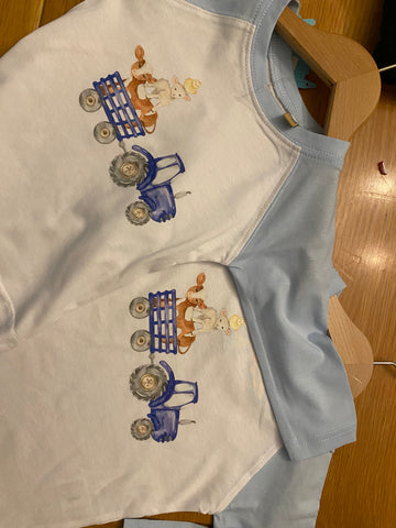 Blue Tractor & Trailer baseball Top age 6-36m