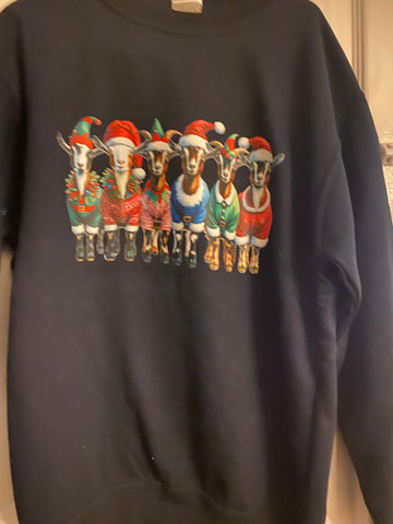 Goat Christmas’s navy  adult sweatshirt