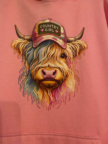 Country Girl Highland cow Pink adults Hoodies