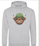 Highland Cow girl & boy face wearing cap kids Hoodie