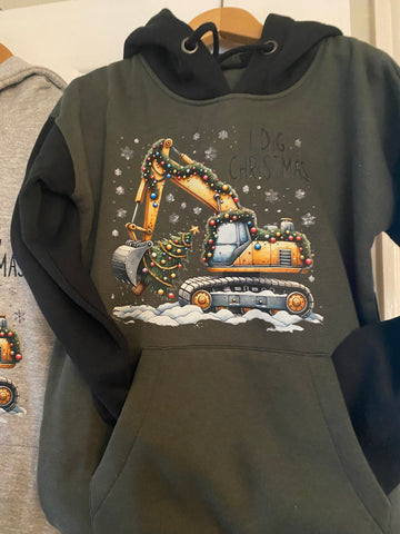 Digger / Construction Christmas Children’s Contrast Hoodie