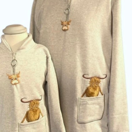 Highland cow oatmeal kids & Adults Matching tunic