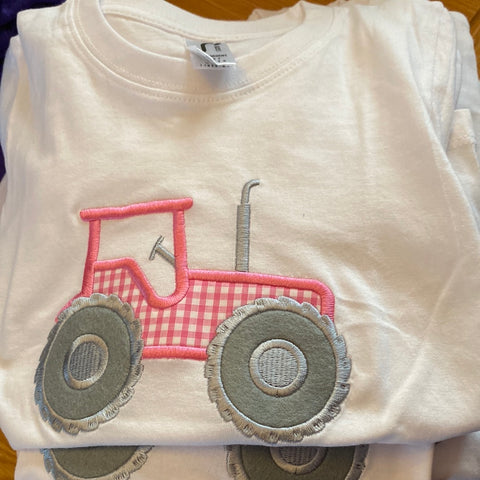 Girls Tractors 4 Colours Appliqué T shirt