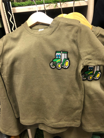 Baby green Tractor patch T Shirts