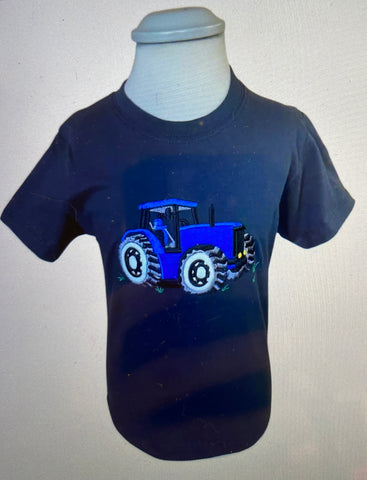Blue Tractor Appliqué , Navy T shirt only 5-6 left