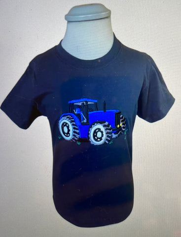 Blue Tractor Appliqué , Navy T shirt