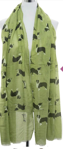 Border Collie Dog Print Frayed Scarf